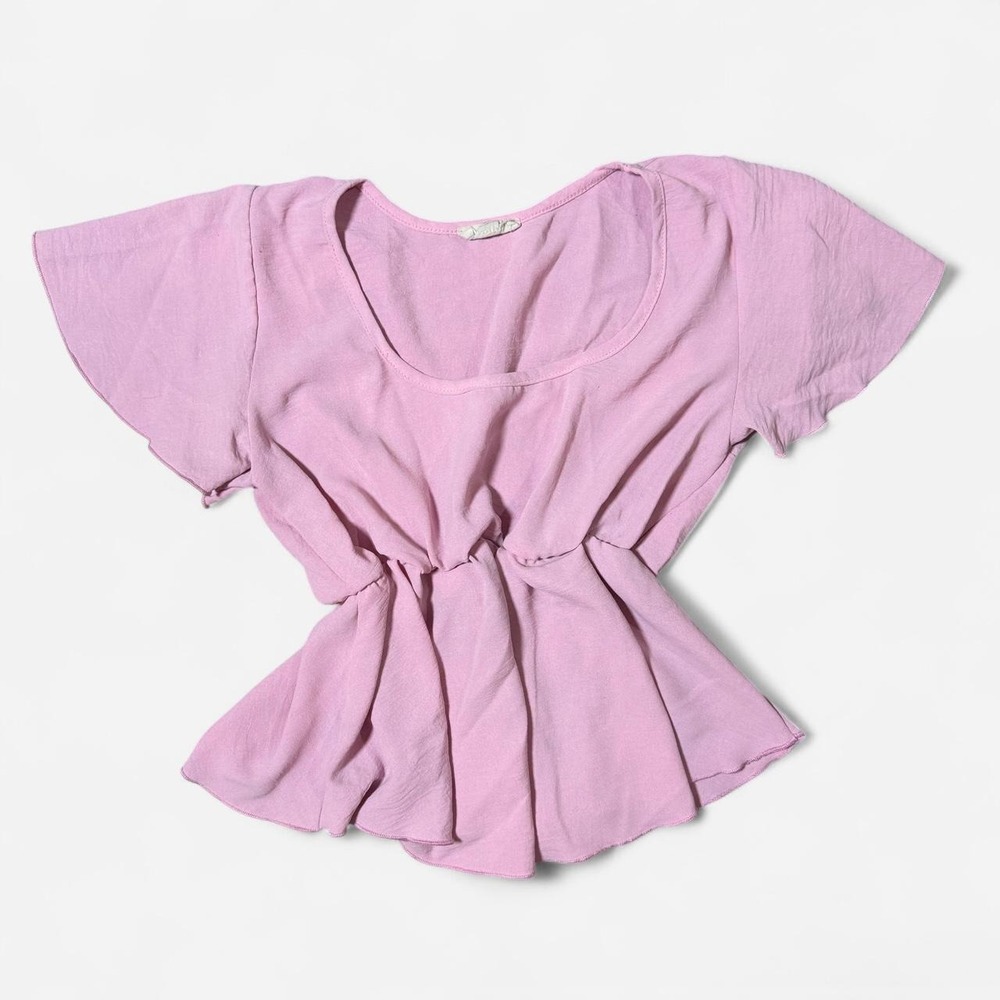 See You Monday Pink Boho Babydoll Ruffle Flutter Sleeve Top Large